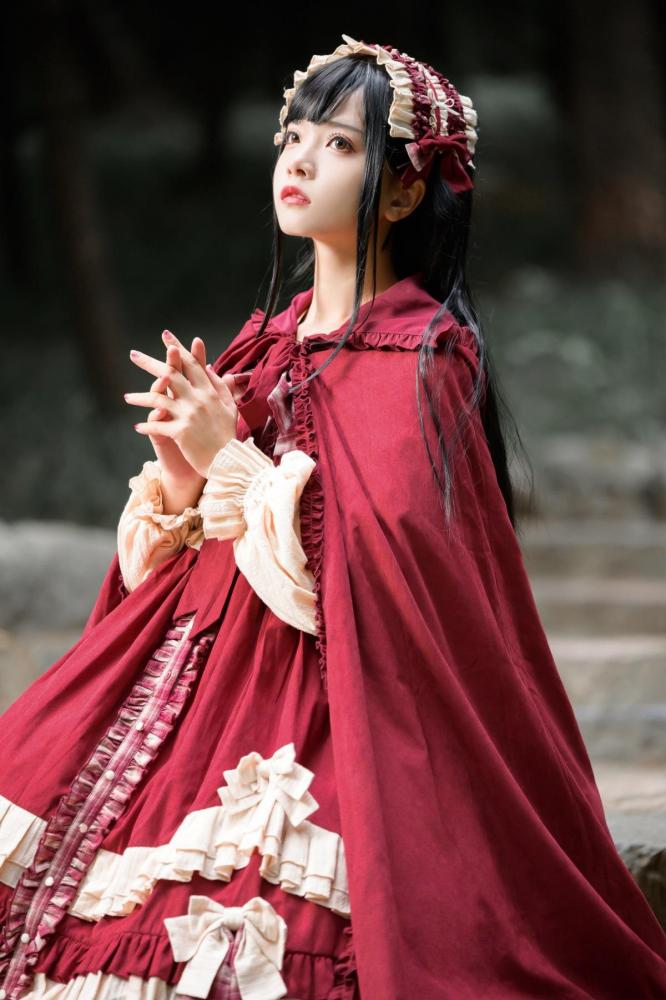 Peter Pan Collar Red Plaid Pattern Bowknot Details Long Sleeves Lolita OP