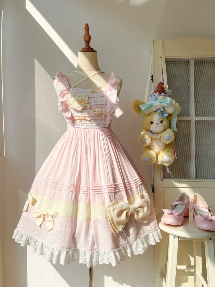 In Stock Bowknot High Waist Ruffle Hem Jumper Skirt