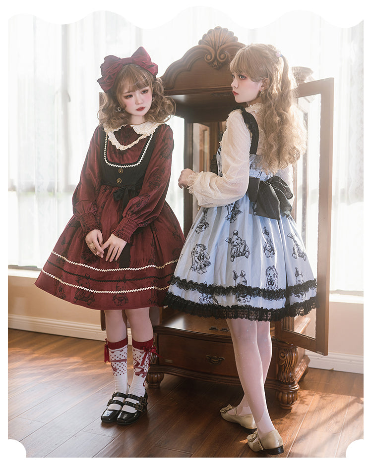 Puppet Rabbit Lace Trim Hemline Fake Two-pieces Design Jumper Skirt