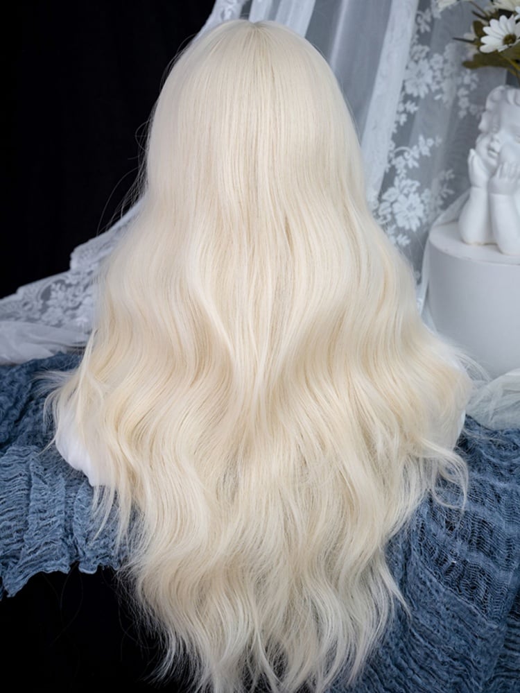 Light Blonde Long Synthetic Wavy Wig with Full Bangs