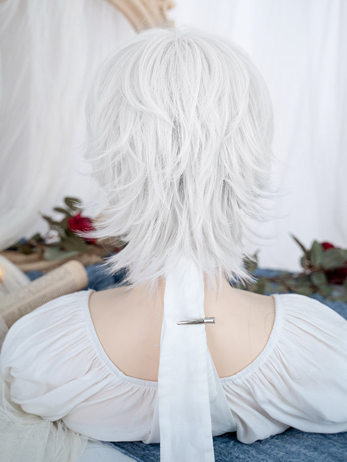White Short Curly Boy Style Wig