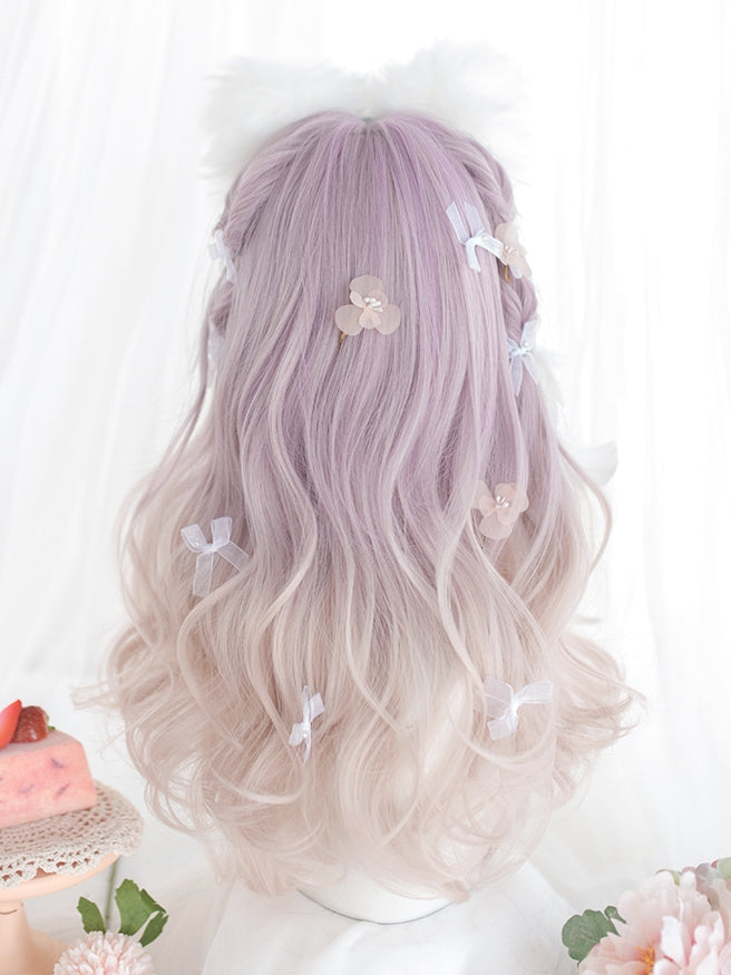 Purple and White Ombre Hair Color Medium Length Synthetic Wavy Wig