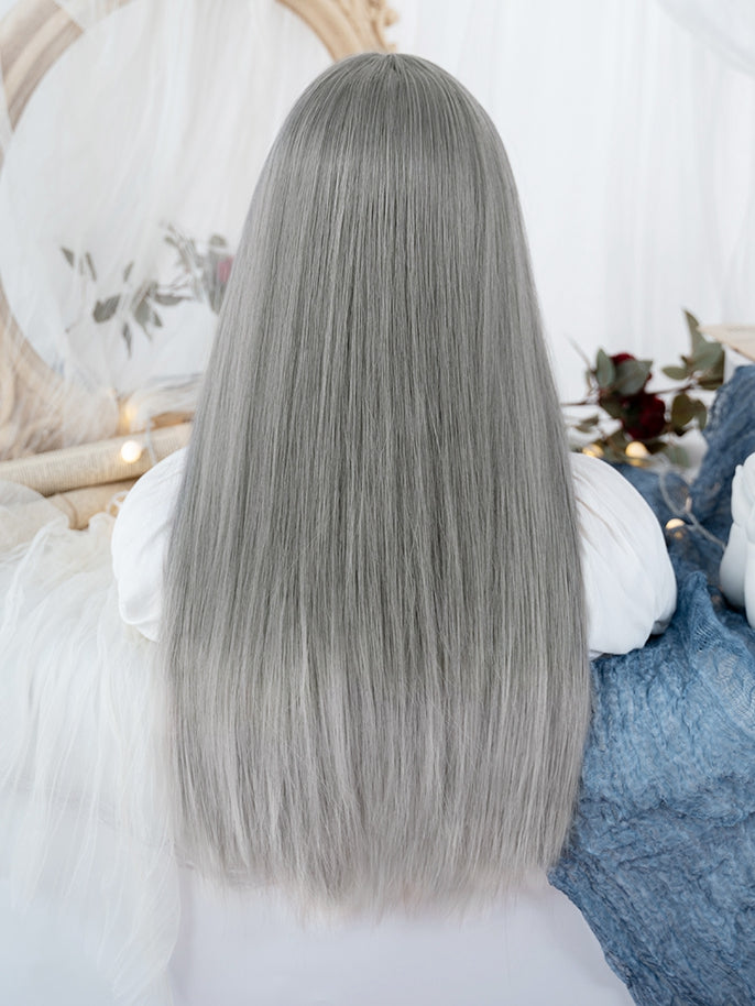 Silver and Grey Ombre Hair Color Medium Length Synthetic Straight Wig