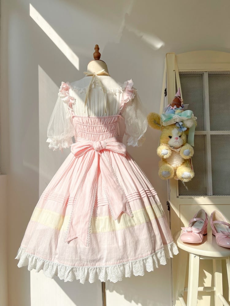 In Stock Bowknot High Waist Ruffle Hem Jumper Skirt