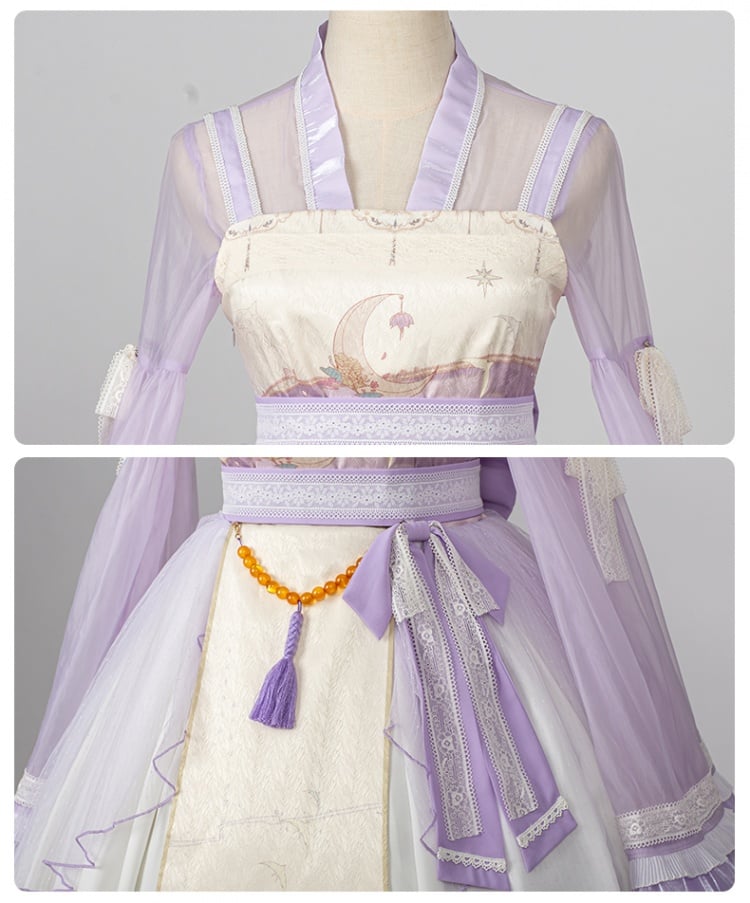 Night and Warbler Chinoiserie Style Han Lolita JSK+Long Flounce Bell Sleeves Blouse Set