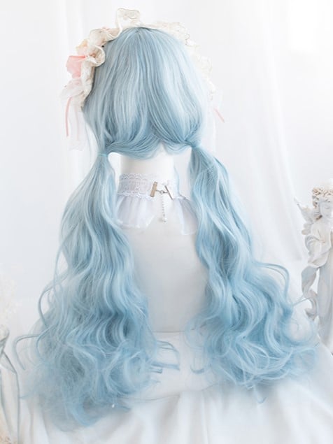 Song of the Shark Water Blue Long Curly Synthetic Wig with Bangs