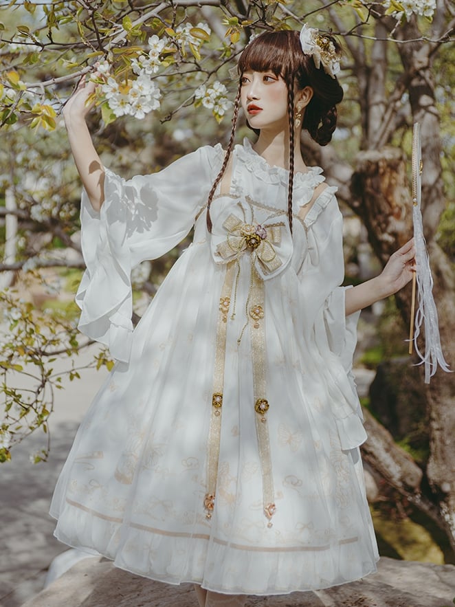 Daytime Fantasy Night Archaic Style Pattern Print Design Gold Stamping JSK