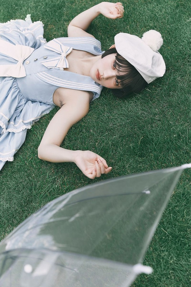 Untitled Sea Breeze Light Blue Sailor Lolita Tiered Skirt Jumper Skirt