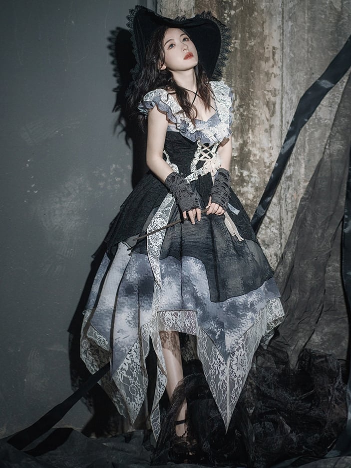 Lace-up Bodice Tie Dye Design Handkerchief Hem Lolita JSK