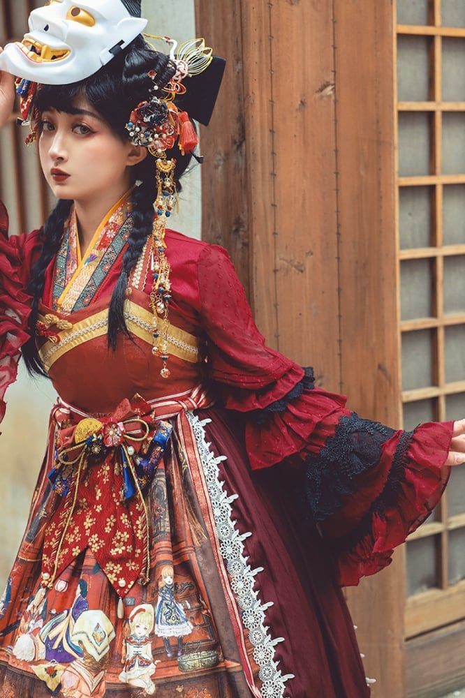 In Stock Fantasy Night Story Japanese Style Print Flounce Hem High Waist Wa Lolita JSK