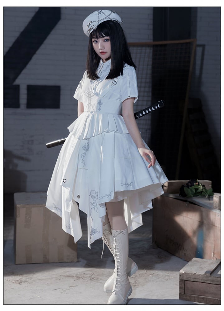 Thorns of Fog Color White Cross and Thorns Embroidery Military One Piece/Full Set