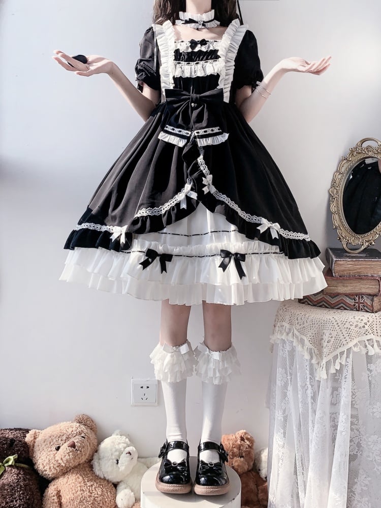 White Night Aurora Black and White Old School One Piece with Removable Bell Sleeves