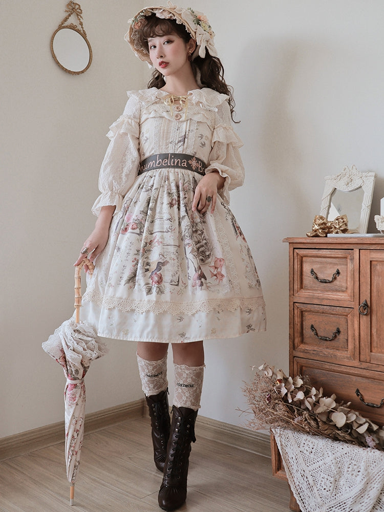 Thumbelina Floral Print Petal Neckline High Waist Short Version Jumper Skirt