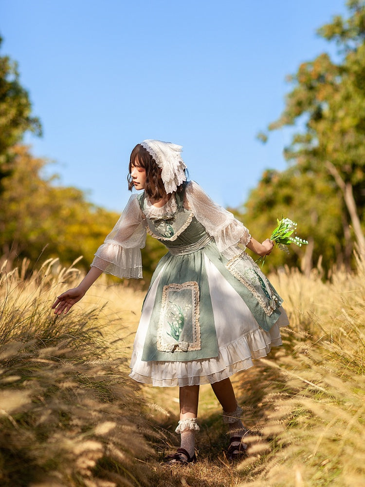 Lily of the Valley Color Light Green Bowknot Details HIgh Waist Jumper Skirt