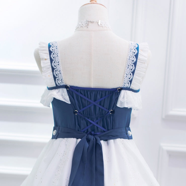 Snow White Bowknot Details Lace-up Bodice Ruffle Hem Jumper Skirt