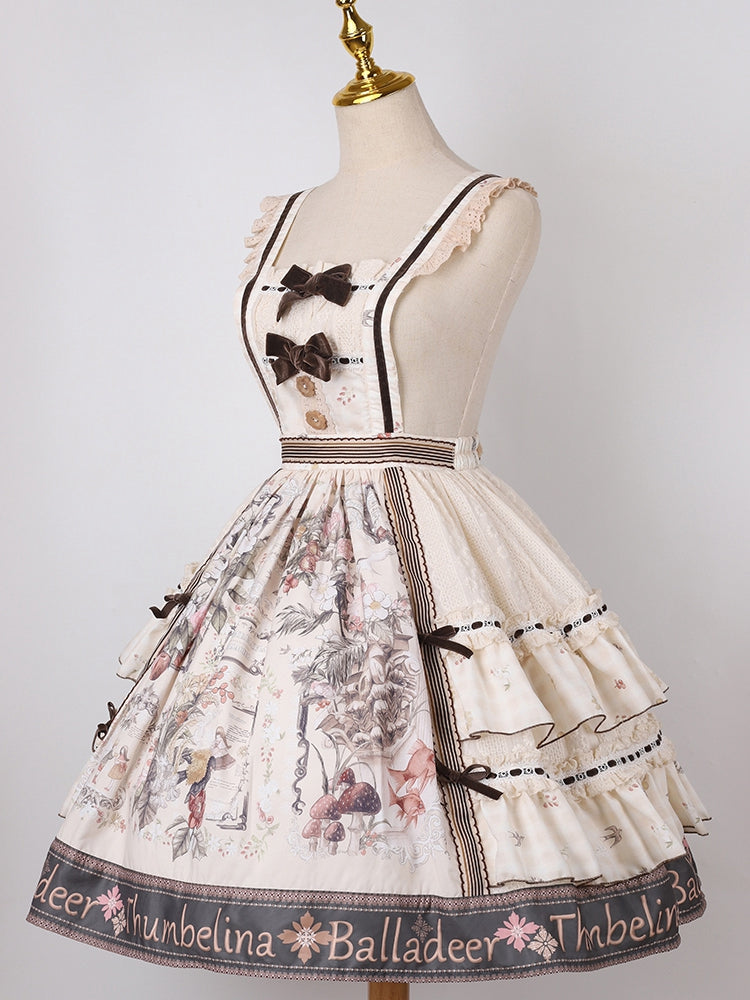 Thumbelina Floral Print Bowknot Details Overall Dress