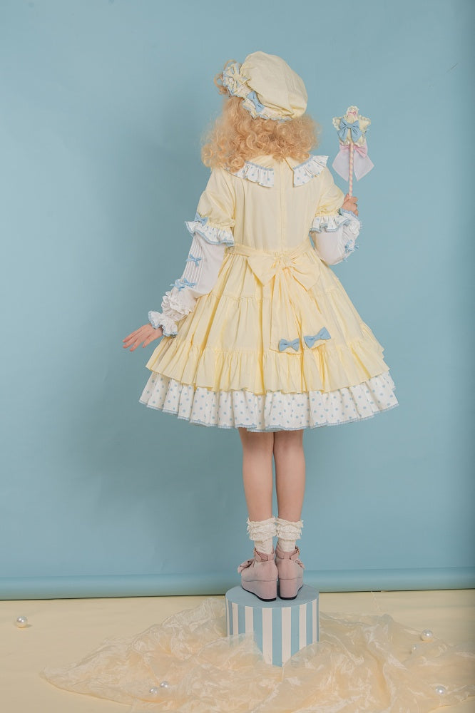 Little Twin Stars Bowknot Details Ruffle Trim Short Sleeves One Piece Color Yellow