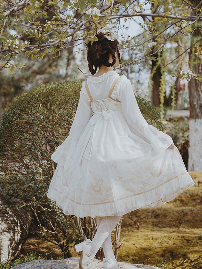 Daytime Fantasy Night Archaic Style Pattern Print Design Gold Stamping JSK