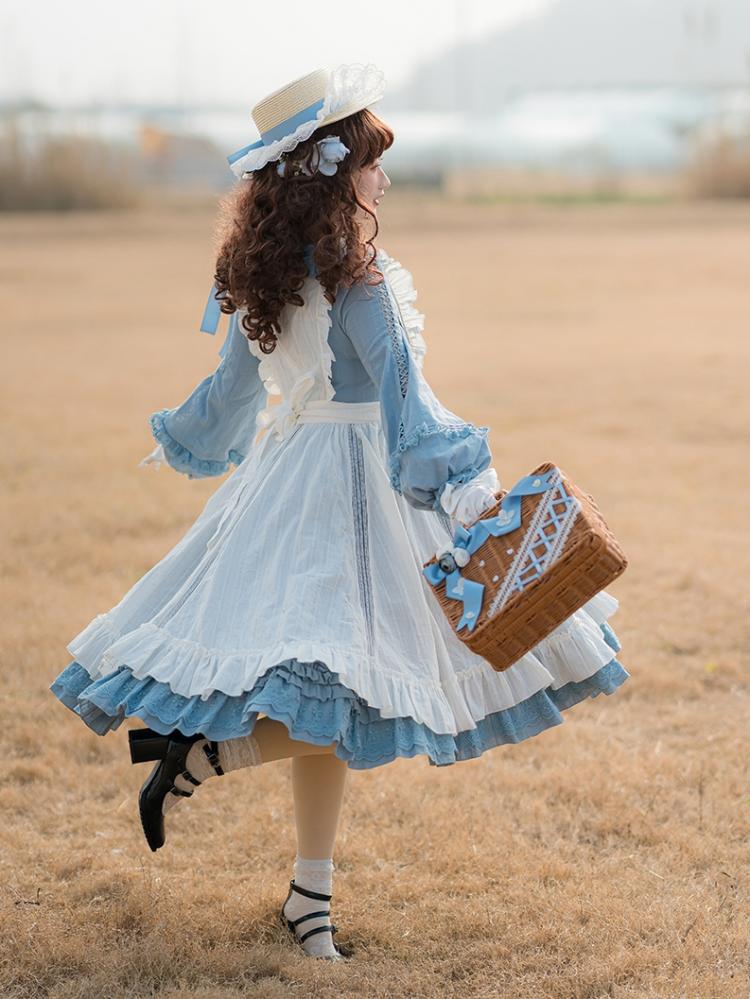 Tasha's Garden Blue Ruffle Design Long Sleeves One Piece