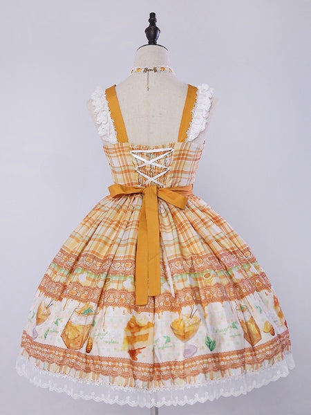 Mango Macchiato Dessert Print Plaid Pattern Sweet Lolita JSK