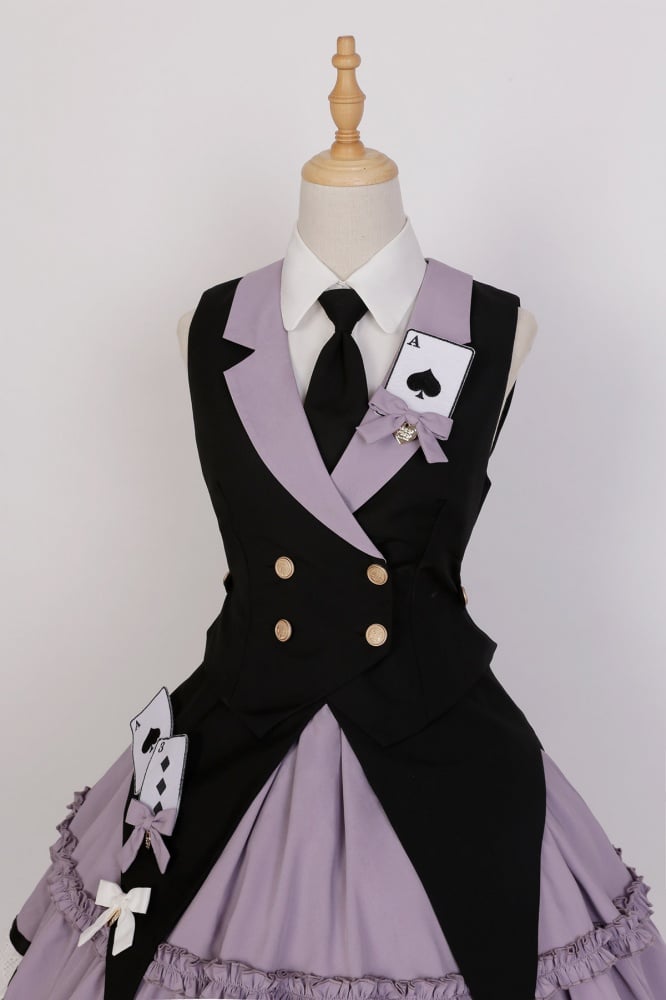 Poker Decorated Vest+Jumper Skirt+Tie Set