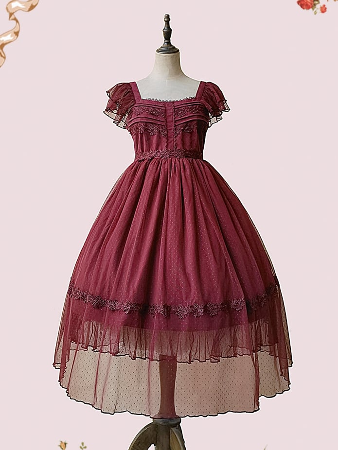A Scene of Dance Music Color Red/Black Square Neckline Jumper Skirt