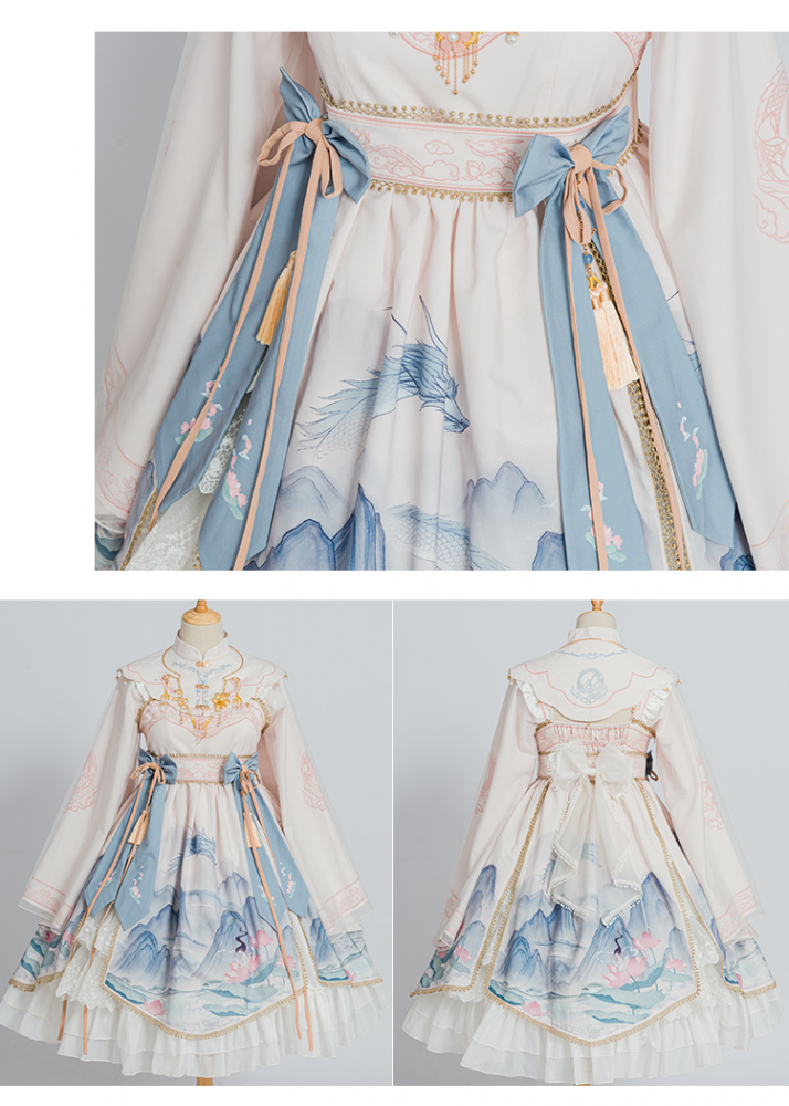 Chinoiserie Mountains-and-waters Painting Print Long Sleeves Lolita OP