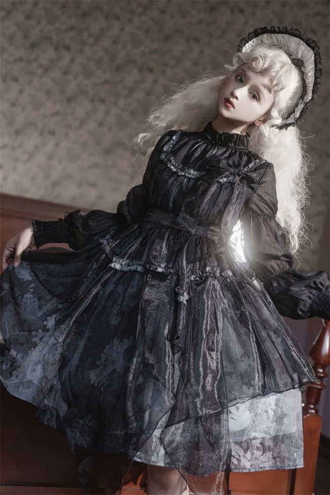 Withered Leaves Print Handkerchief Overlay Hem Empire Waist Jumper Skirt