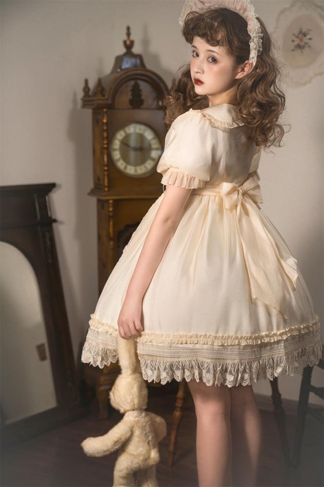 Warm Breeze Into String Peter Pan Collar High Waist Short Sleeves Lolita OP