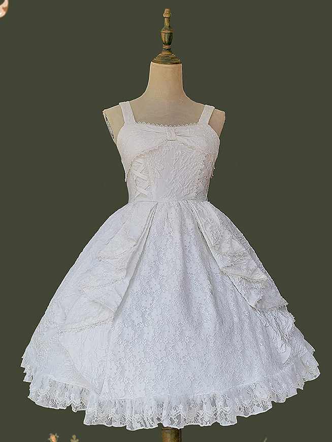 Singer Sweetheart Neckline Natural Waist Tiered Skirt and Ruffle Trim Jumper Skirt/JSK+ Train Set