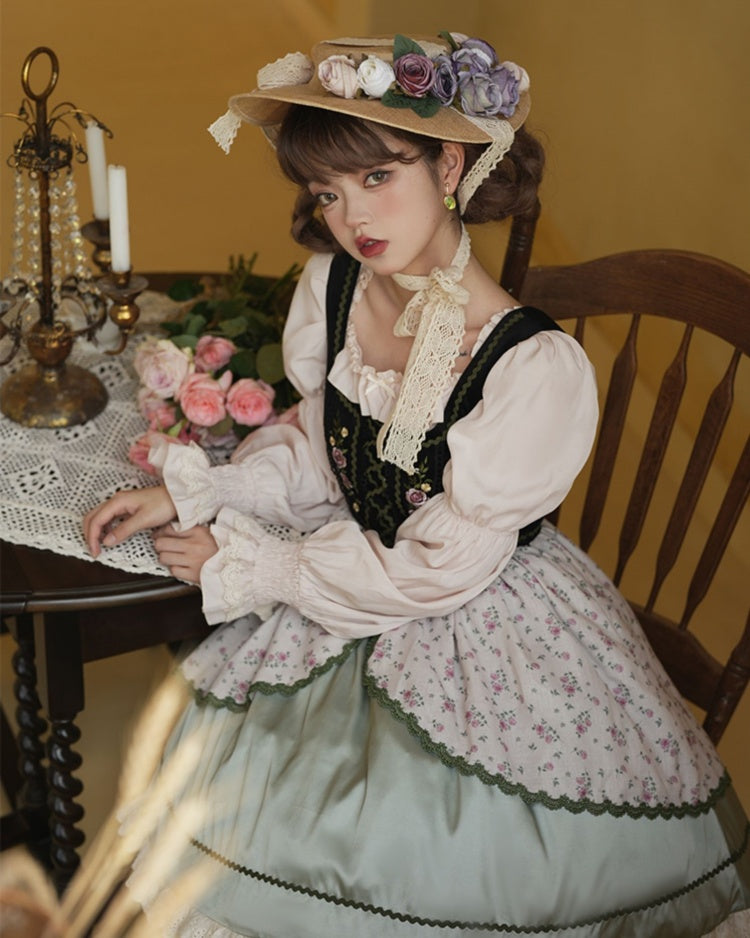 Heidi's Dream Lace-up Detail Ruffle Trim Floral Print Lolita JSK