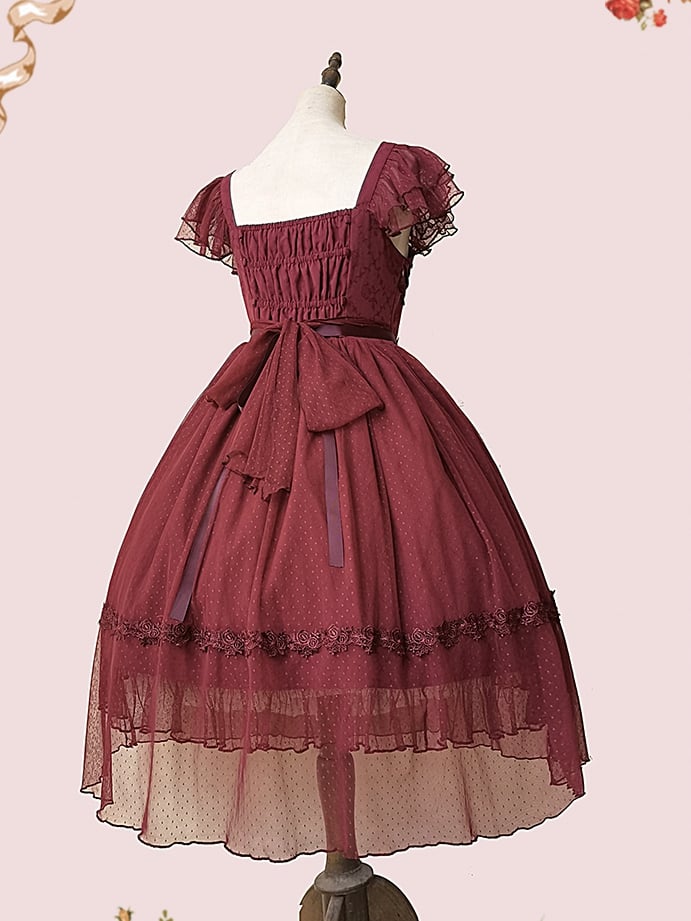 A Scene of Dance Music Color Red/Black Square Neckline Jumper Skirt