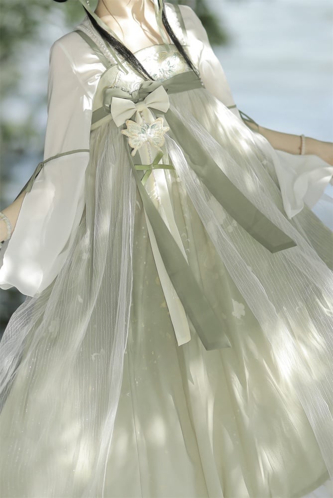 Light Green Floral and Butterfly Embroidery Han Slip Dress