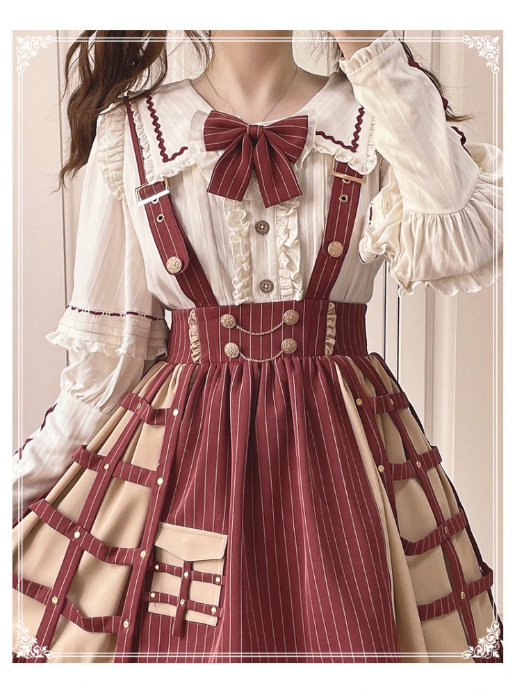 Little Detective Striped Pattern Birdcage Design Overalls