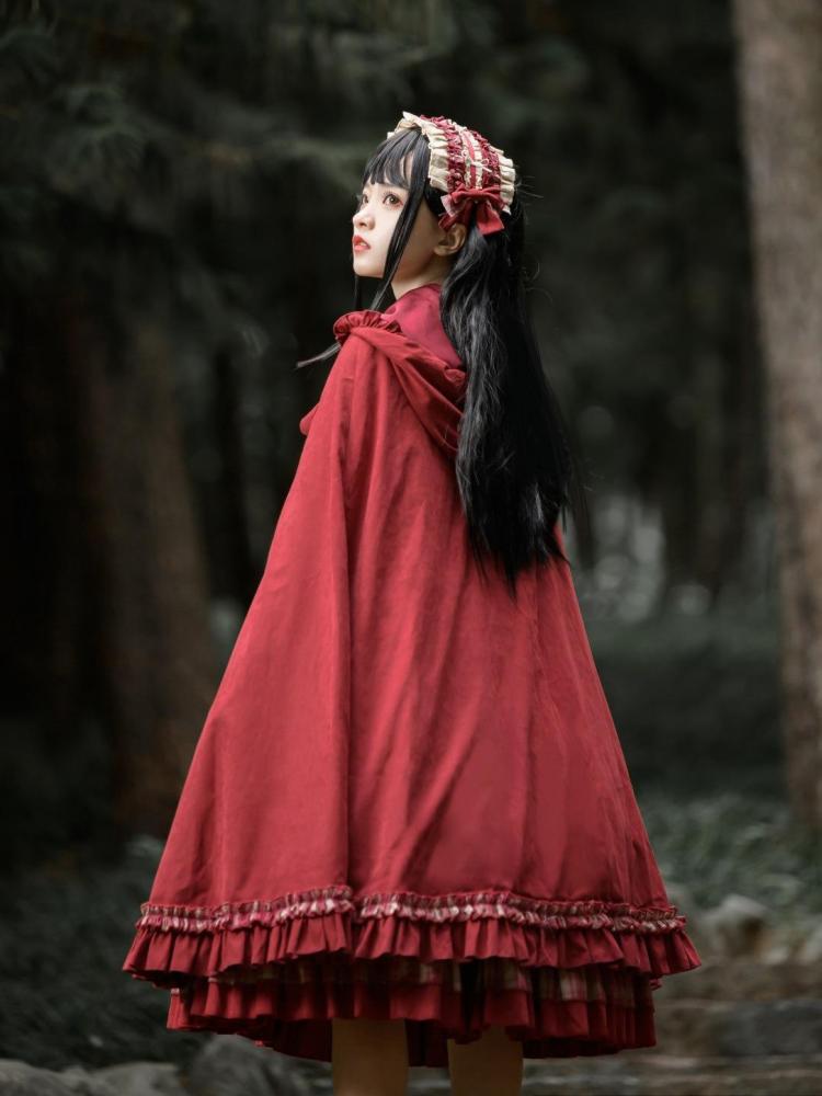 Peter Pan Collar Red Plaid Pattern Bowknot Details Long Sleeves Lolita OP