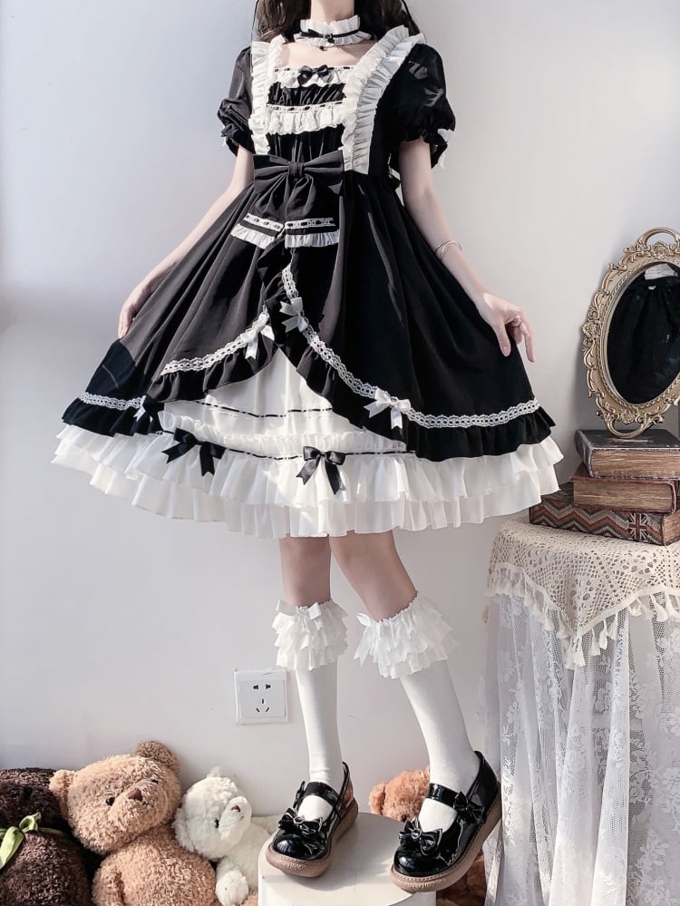 White Night Aurora Black and White Old School One Piece with Removable Bell Sleeves