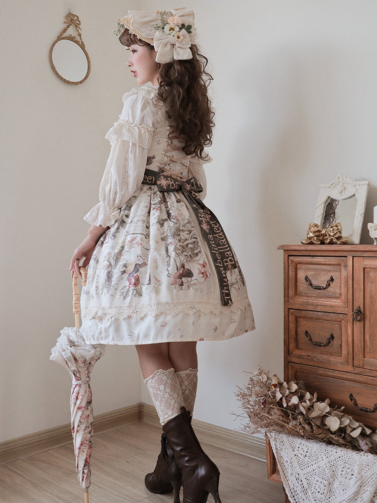 Thumbelina Floral Print Petal Neckline High Waist Short Version Jumper Skirt