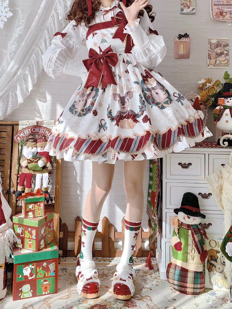 In Stock Christmas Style Elk Print Jumper Skirt