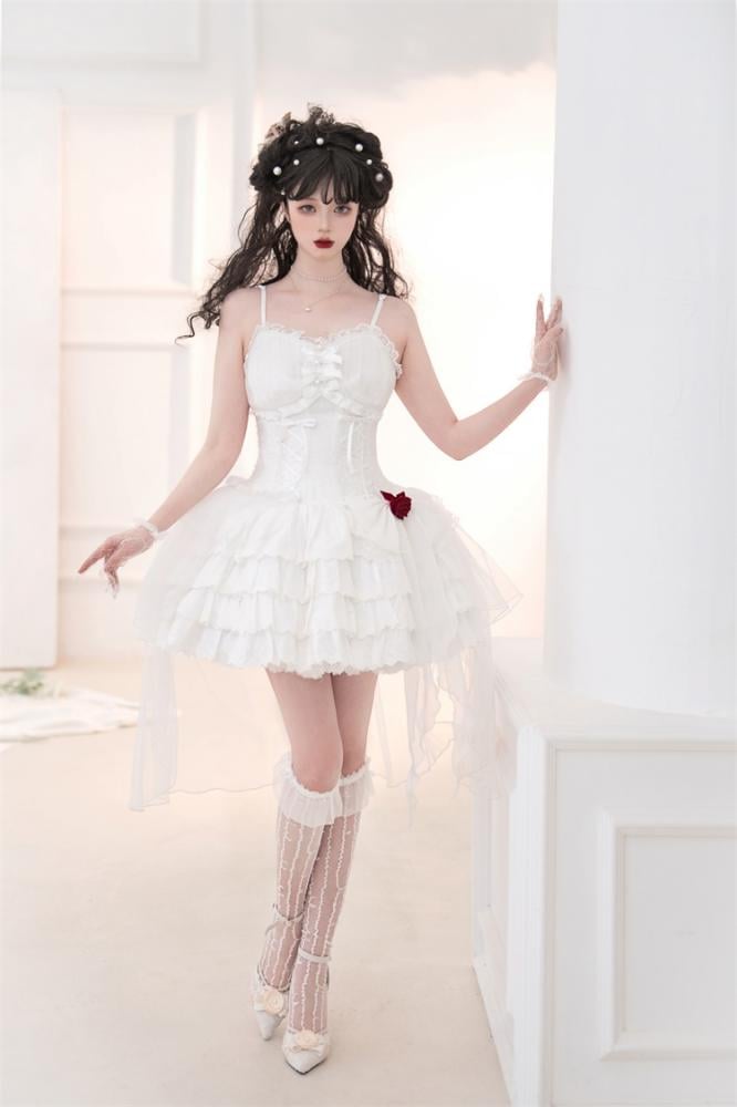 Little Rose Kuro and Shiro Style Sweetheart Neckline High Waist Jumper Skirt