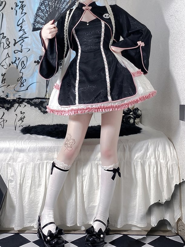 Pink Qi Style Jumper Skirt +Bolero+Apron Full Set