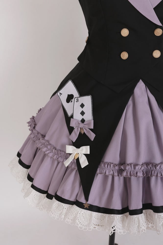 Poker Decorated Vest+Jumper Skirt+Tie Set