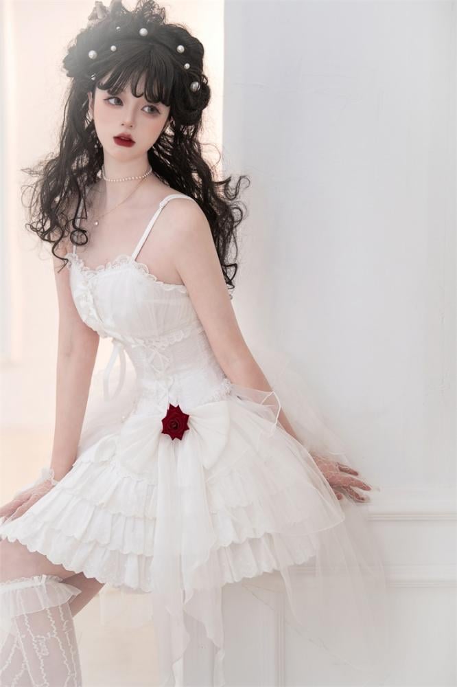 Little Rose Kuro and Shiro Style Sweetheart Neckline High Waist Jumper Skirt