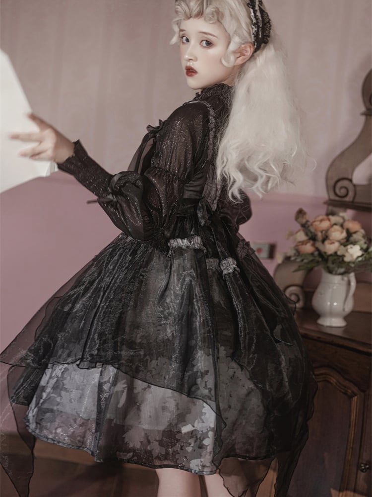 Withered Leaves Print Handkerchief Overlay Hem Empire Waist Jumper Skirt