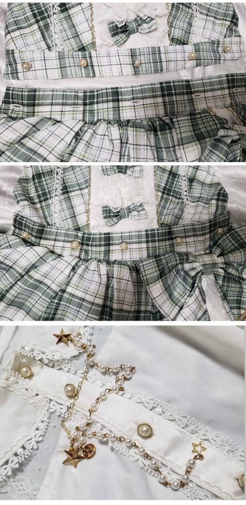 Matcha Ice Bowknot Details Plaid Ruffle Hem Idol Lolita Overall Dress