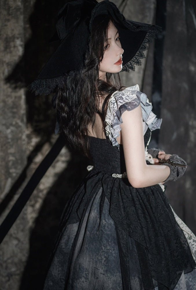 Lace-up Bodice Tie Dye Design Handkerchief Hem Lolita JSK