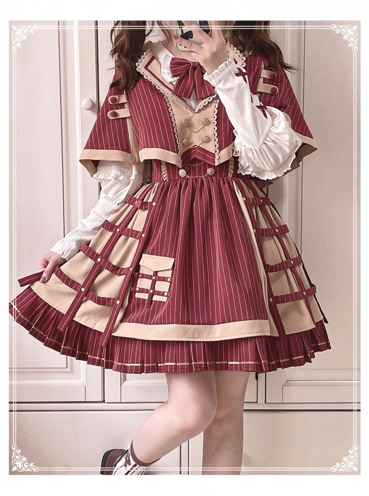 Little Detective Striped Pattern Birdcage Design Overalls