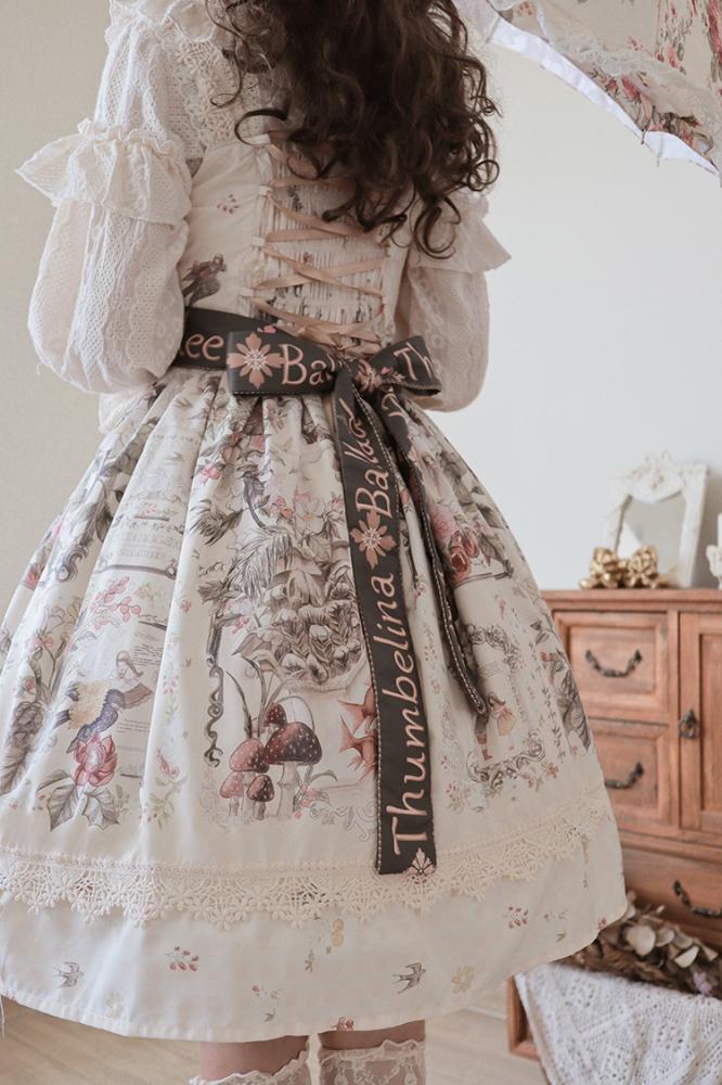 Thumbelina Floral Print Petal Neckline High Waist Short Version Jumper Skirt