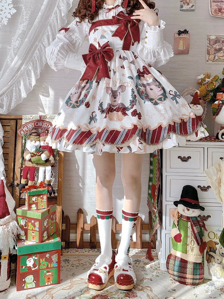 In Stock Christmas Style Elk Print Jumper Skirt