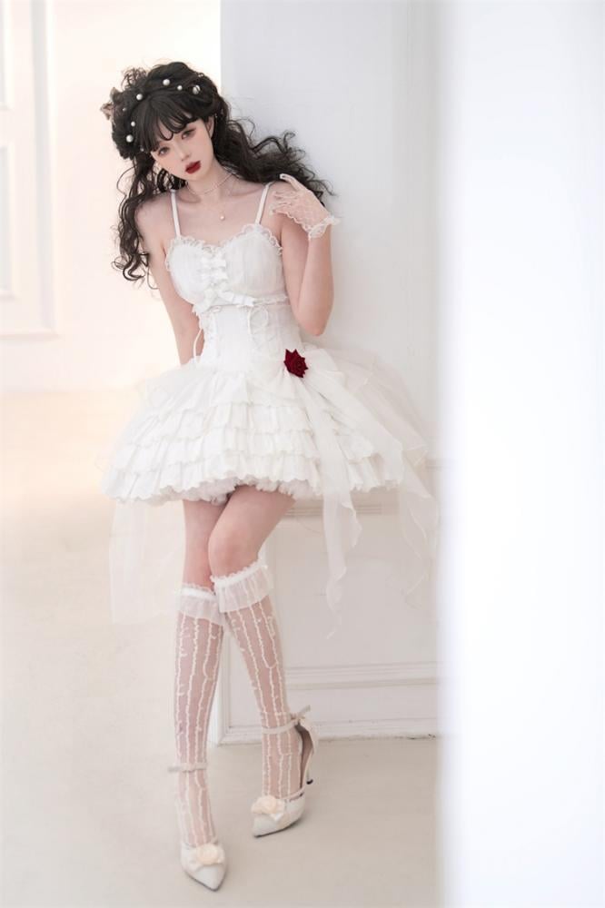 Little Rose Kuro and Shiro Style Sweetheart Neckline High Waist Jumper Skirt