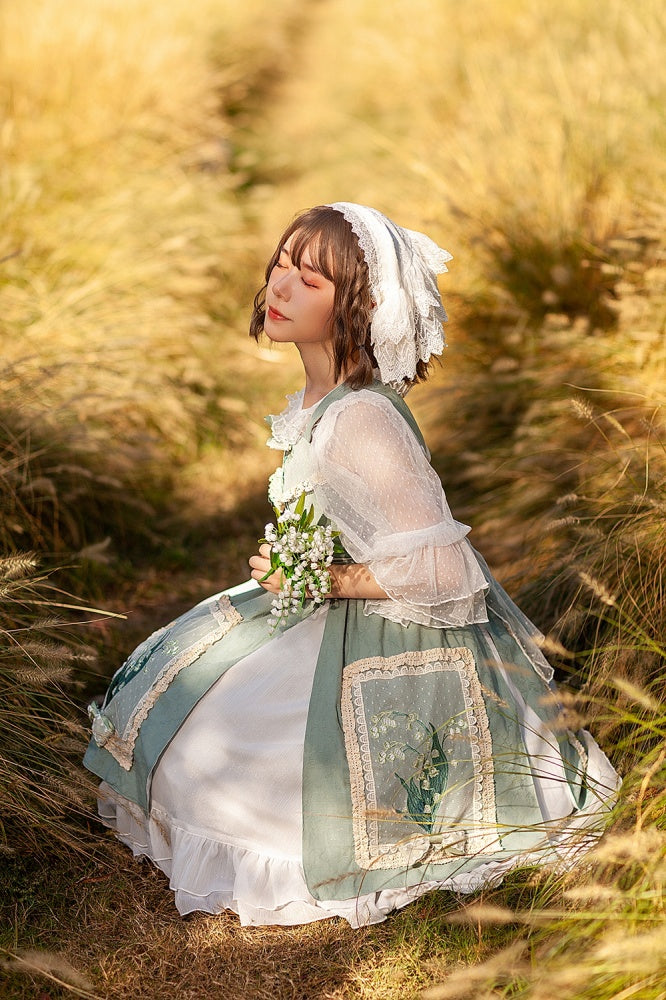 Lily of the Valley Color Light Green Bowknot Details HIgh Waist Jumper Skirt